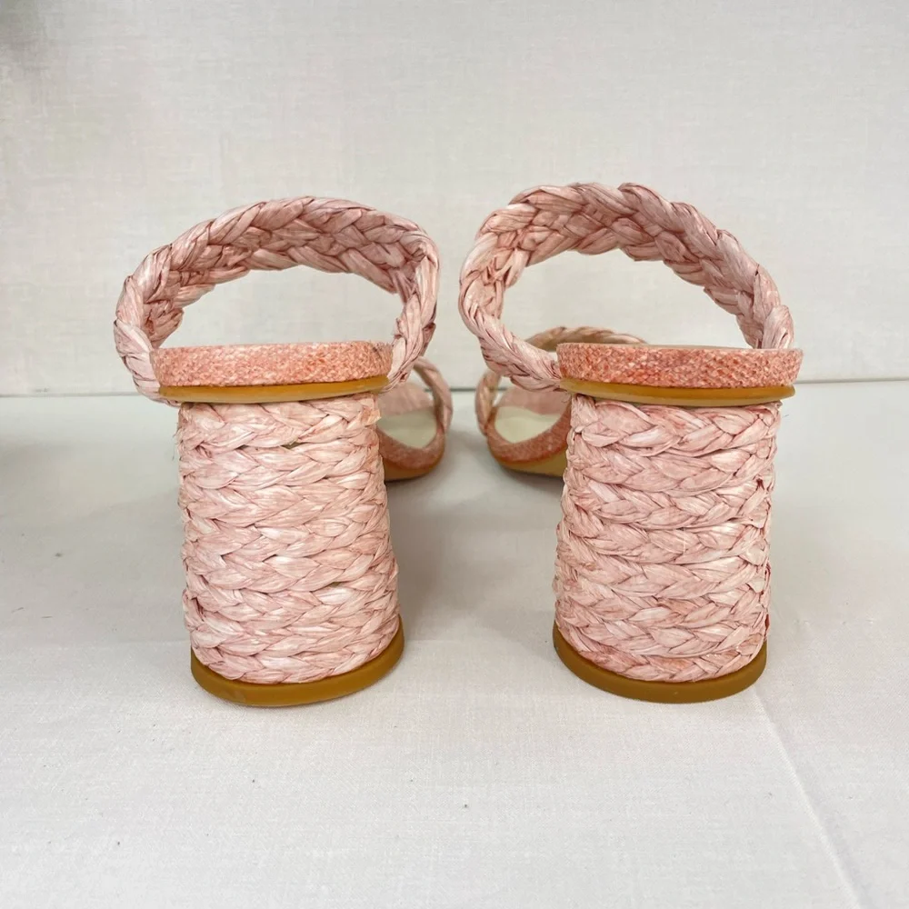 DOLCE VITA Paily Pink Raffia Straw Block Sandal Heels 9.5 ( G‎ 115)